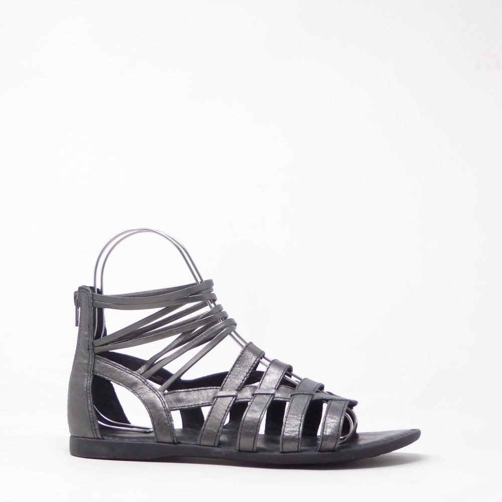Born Angeles Women Sandals Metallic Gray Gladiator Strappy Back Zip 9